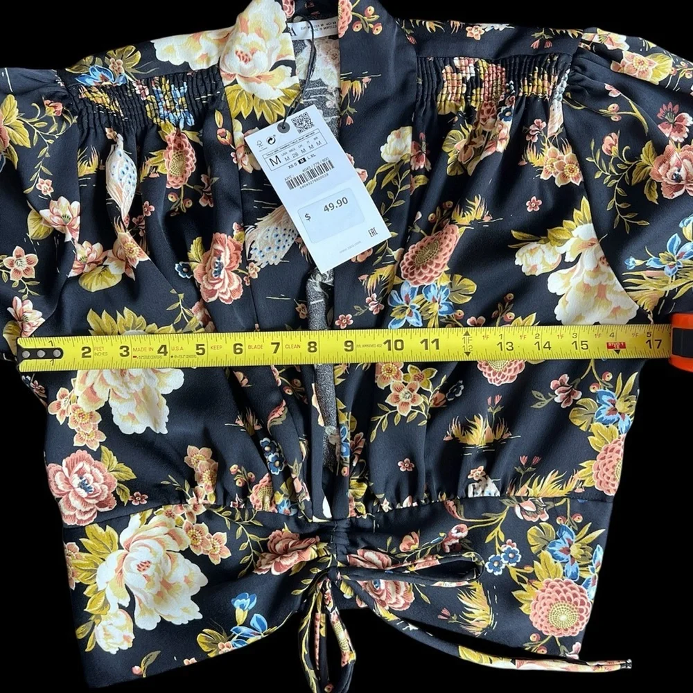 ZARA FLORAL WOMEN'S BLOUSE SIZE SMALL AND MEDIUM NWT CROP TIE WAIST - Picture 11 of 11